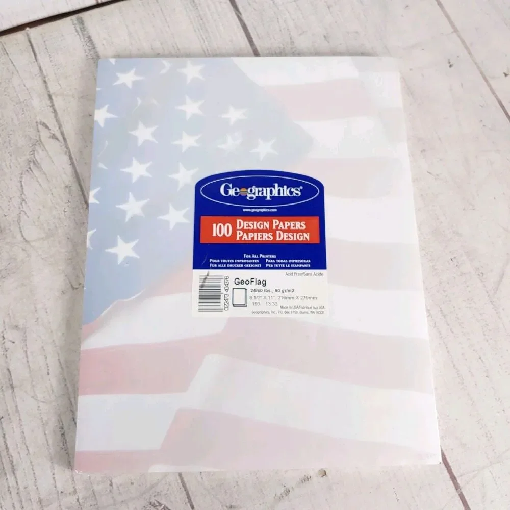 BRAND NEW - Geographics US AMERICAN FLAG Design 100 Sheet RARE Letterhead, Paper